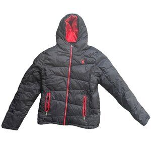 Spyder Quilted Puffy Parka Coat Mens Size Small Nylon Zip Pockets Black HH2